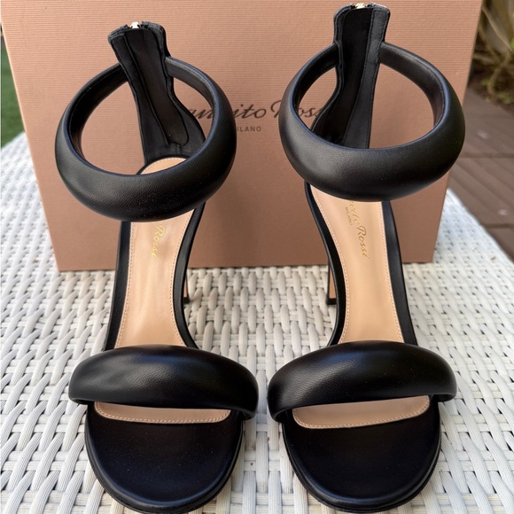 Gianvito Rossi Bijoux Black Nero Lambskin Napa Leather Ankle Strap Heels 37.5 - Picture 5 of 13